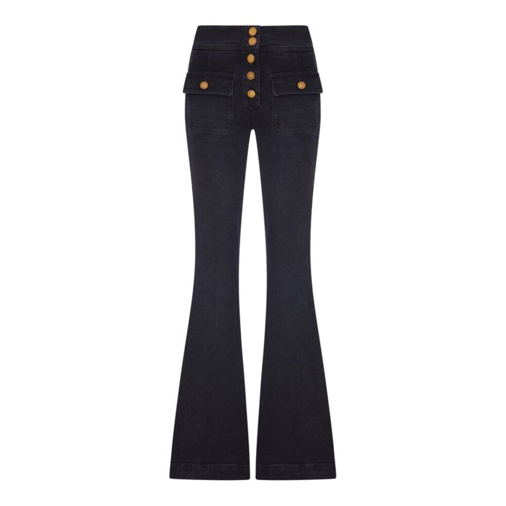 Seafarer Women Dark Denim Flare Jeans With Gold Buttons